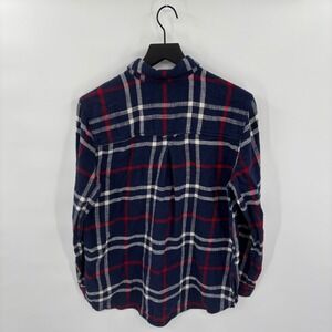 American Eagle Womens Boyfriend Fit Plaid Flannel Shirt Large Navy Red Soft Cozy